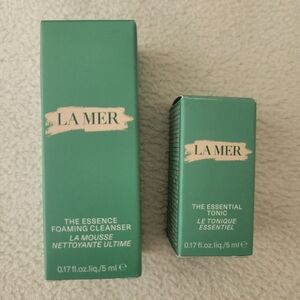 LA MER Blue Cosmetic Bag w/ Foaming Cleanser & The Essential Tonic Miracle Broth